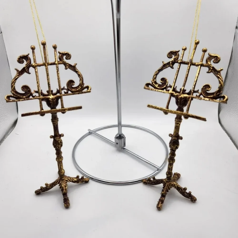 Christmas Ornament, Set of 2 music stands, Gold